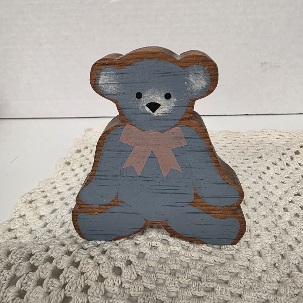 Vintage Cottagecore Grandmacore Wooden Teddy Bear Shelf Sitter Folk Art